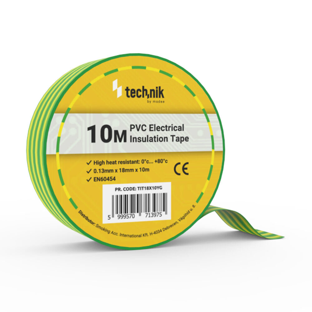 Technik Isoleringsbånd 0,13mm*18mm*10 meter Gul-Grøn