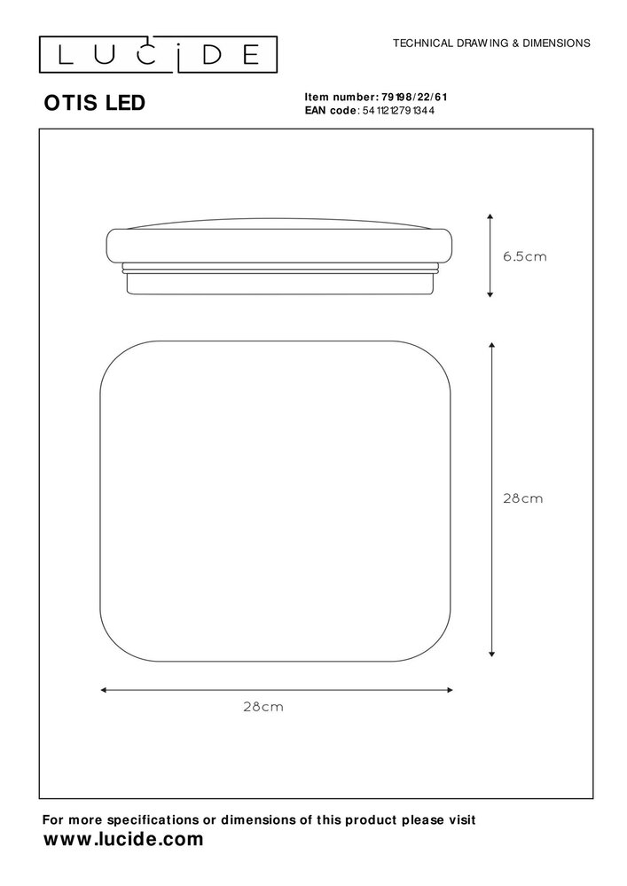 Lucide LED Loftslampe OTIS - 20W - 3000K - Opal