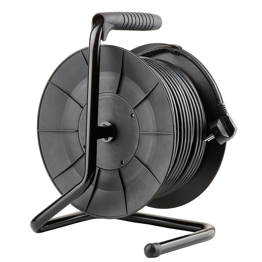 Technik Kabelrulle 25m - 4-Schuko Stik med jord - 3x1,5mm2 - sort