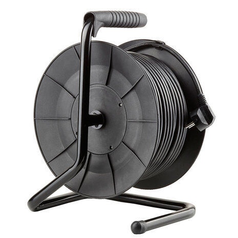 Technik Kabelrulle 25m - 4-Schuko Stik med jord - 3x1,5mm2 - sort