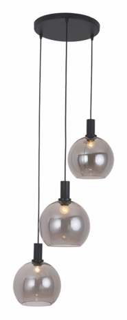 Freelight Pendellampe Chandra 3-fatninger Rund Sort/Røget Glas