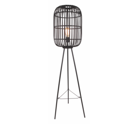 Freelight Gulvlampe Treccia 3-poot Sort / Skærm Rotan Sort