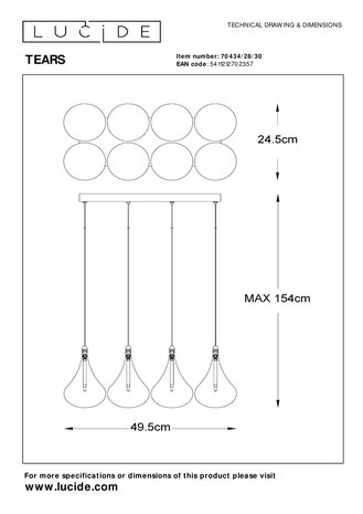 Lucide LED pendel lampe TEARS - G4 armatur - 8x1.5W - 3000K - dæmpbar - Sort Lucide LED pendel lampe TEARS - G4 armatur - 8x1.5W - 3000K - dæmpbar - Sort