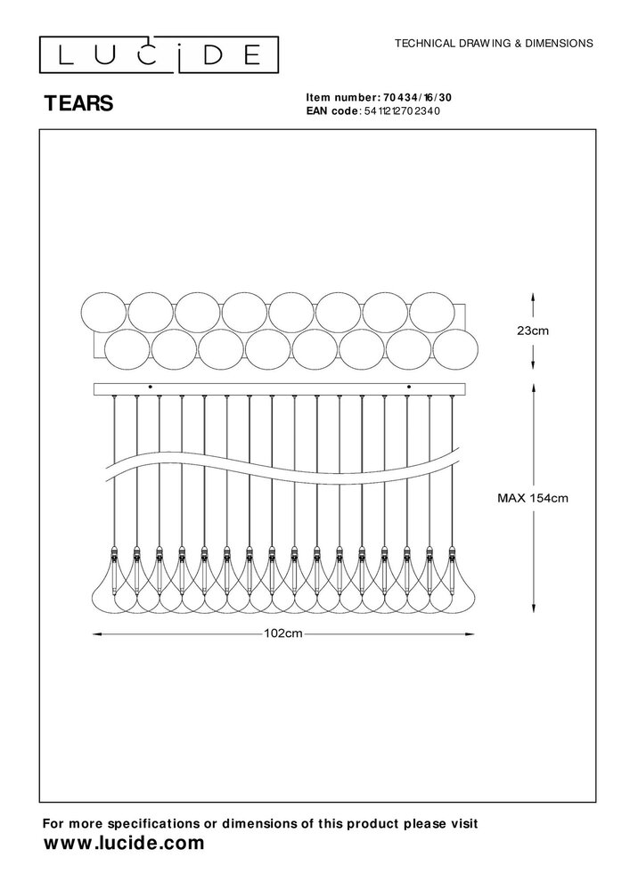 Lucide LED Pendellampe TEARS - G4 armatur - 16x1,5W - 3000K - Dæmpbar - Sort