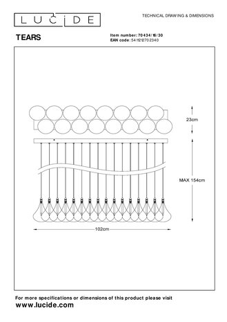 Lucide LED Pendellampe TEARS - G4 armatur - 16x1,5W - 3000K - Dæmpbar - Sort