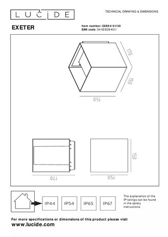 Lucide LED Væglampe EXETER - IP54 - E27 armatur - Sort Lucide LED Væglampe EXETER - IP54 - E27 armatur - Sort