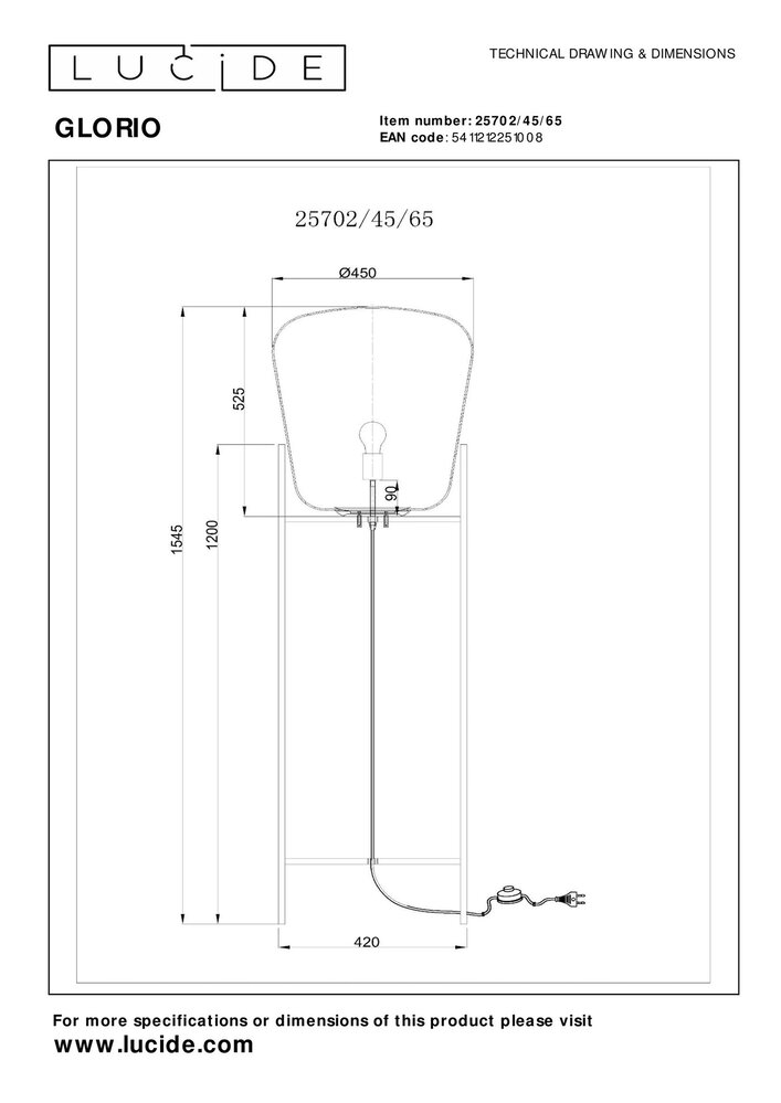 Lucide LED Gulvlampe GLORIO - E27 armatur - Ø45 - Sort