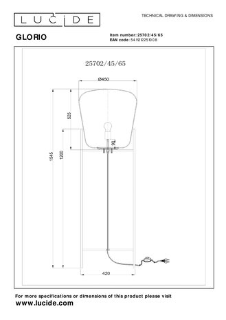 Lucide LED Gulvlampe GLORIO - E27 armatur - Ø45 - Sort