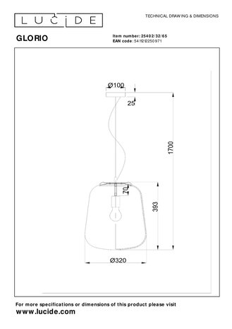 Lucide LED Pendellampe GLORIO - E27 fatning - Ø32cm - Sort