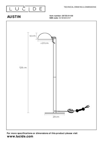 Lucide LED Gulvlampe AUSTIN - E27 fatning - Ø28cm - Sort