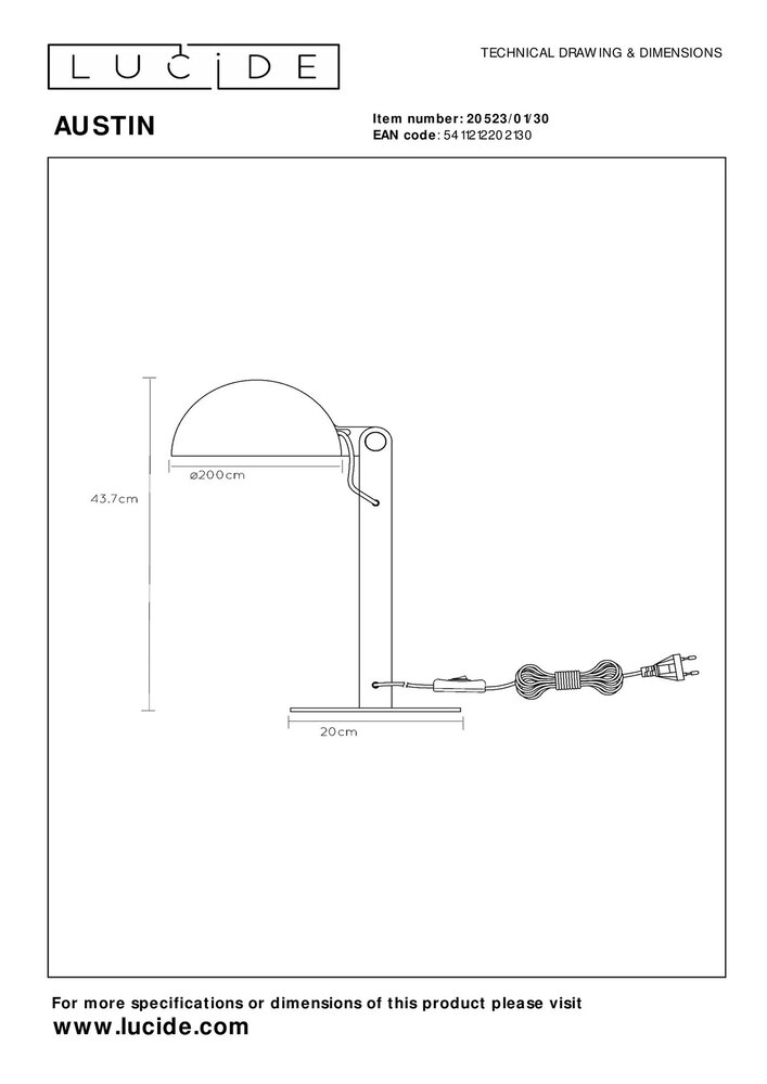 Lucide LED Bordlampe AUSTIN - E27 fatning - Ø20cm - Sort Lucide LED Bordlampe AUSTIN - E27 fatning - Ø20cm - Sort