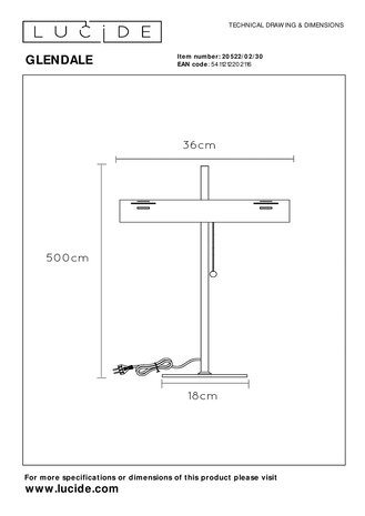 Lucide LED Bordlampe GLENDALE - 2xE27 armatur - Sort