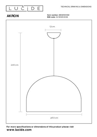 Lucide LED Pendellampe AKRON - E27 fatning - Ø50cm - Mat guld / Messing Lucide LED Pendellampe AKRON - E27 fatning - Ø50cm - Mat guld / Messing