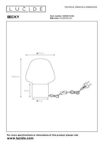 Lucide LED Bordlampe - Ø 20 cm - 1xE27 - Fumé Lucide LED Bordlampe - Ø 20 cm - 1xE27 - Fumé