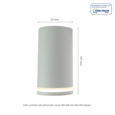 Spectrum LED loftspot CHLOE RING - 1x GU10 tilslutning - Mat hvid