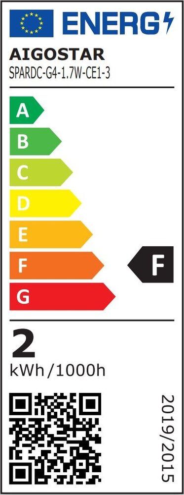 Aigostar LED G4 - 1.3W erstatter 18W - 3000K varmt hvidt lys - 37.5x12mm