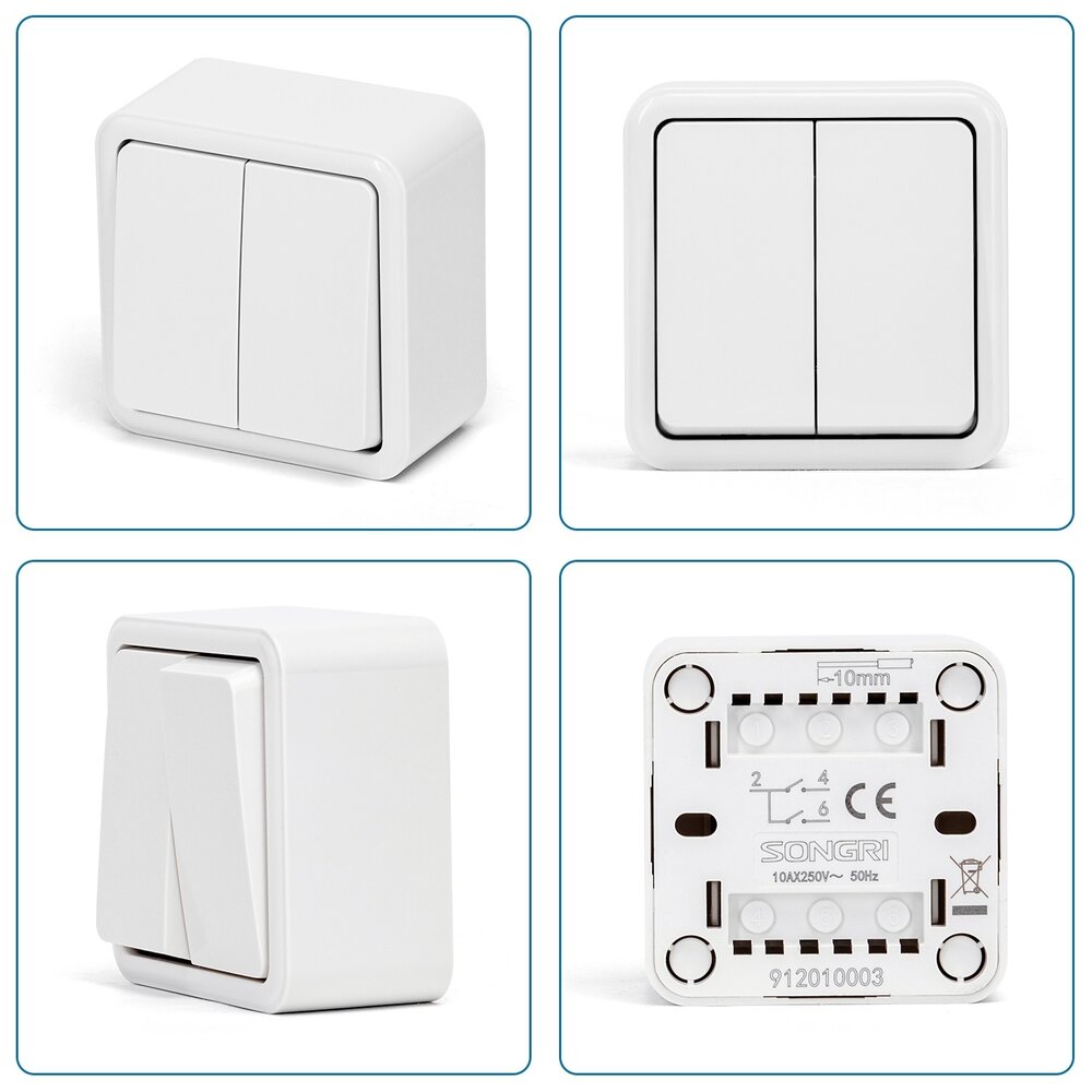 Aigostar Dobbelt vægafbryder overflademonteret DE - Hvid