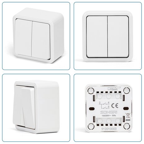 Aigostar Dobbelt vægafbryder overflademonteret DE - Hvid