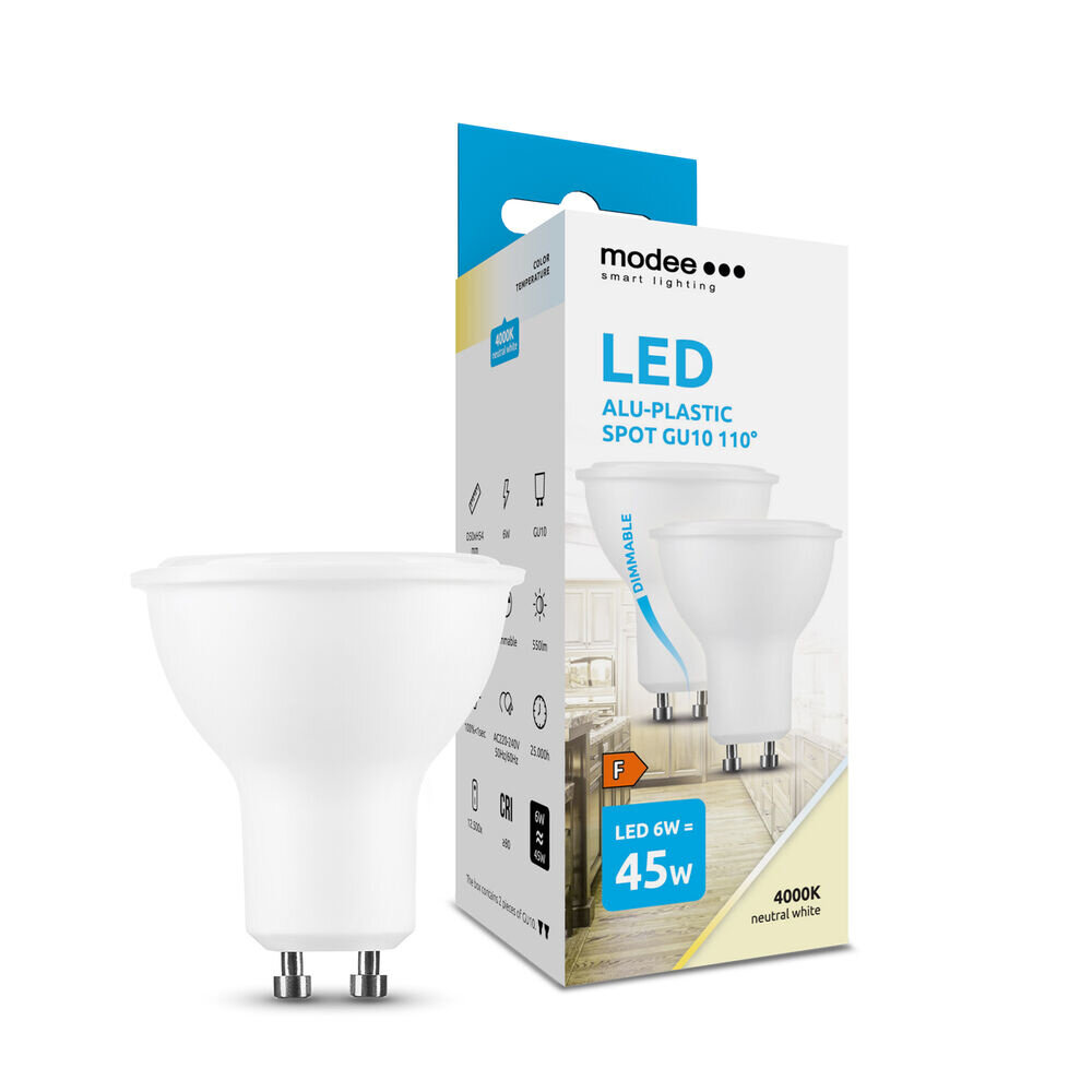 Modee Lighting Fordelspakke 10x LED-spot GU10 Dæmpbar - 6W erstatter 50W - 4000K Neutral hvid Modee Lighting Fordelspakke 10x LED-spot GU10 Dæmpbar - 6W erstatter 50W - 4000K Neutral hvid