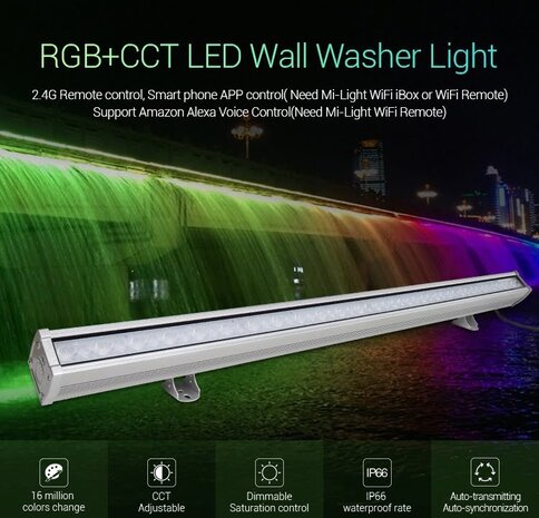 MiLight Wall Washer 24W IP66 - 75lm p/w RGB+CCT - 3 års garanti - Copy MiLight Wall Washer 24W IP66 - 75lm p/w RGB+CCT - 3 års garanti - Copy