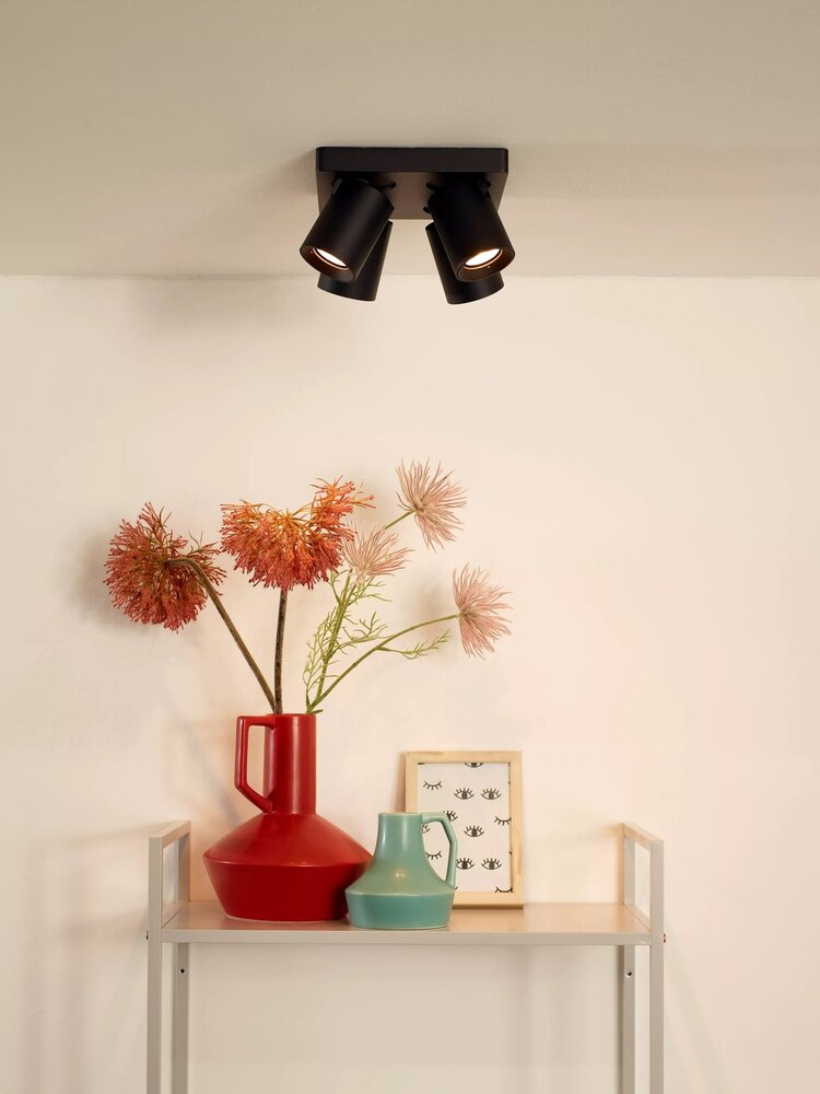 Lucide LED loftspot NIGEL - GU10 fatning - 4x5W - 2200K-3000K - Dæmpbar - Sort