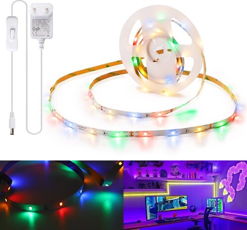 Aigostar LED Flerfarvet Ledstrip 3m Med Tænd/sluk-knap Aigostar LED Flerfarvet Ledstrip 3m Med Tænd/sluk-knap