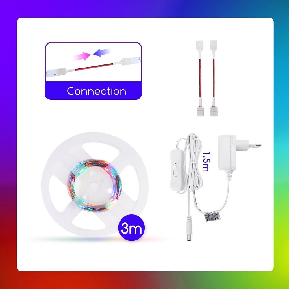 Aigostar LED Flerfarvet Ledstrip 3m Med Tænd/sluk-knap Aigostar LED Flerfarvet Ledstrip 3m Med Tænd/sluk-knap