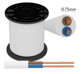 Aigostar Strømkabel - 150m - 2x 0,75mm2 med hvid kappe flad - H05VVVH2-F Aigostar Strømkabel - 150m - 2x 0,75mm2 med hvid kappe flad - H05VVVH2-F