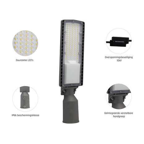 Spectrum LED gadelampe - 50W - IP66 - 7600lm - 4000K neutralt hvidt lys - Sort Spectrum LED gadelampe - 50W - IP66 - 7600lm - 4000K neutralt hvidt lys - Sort