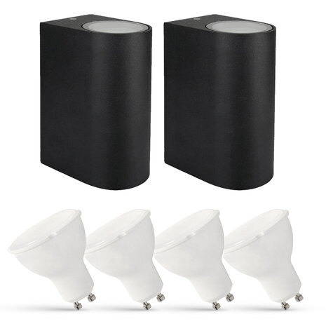 LCB Sæt med 2 LED Udendørs Væglamper - 4x 2,8W - 2700K - Sort