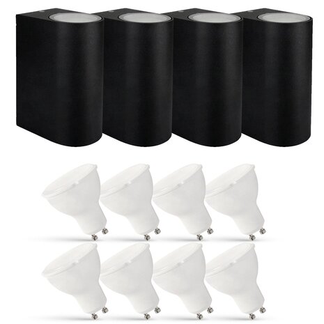 LCB Sæt med 4 LED Udendørs Væglamper - 8x 2,8W - 2700K - Sort LCB Sæt med 4 LED Udendørs Væglamper - 8x 2,8W - 2700K - Sort