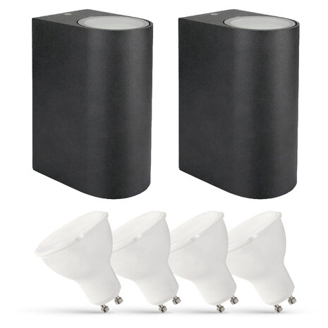 LCB Sæt med 2 LED Udendørs Væglampe - 4x 2,8W - 2700K - Antracit