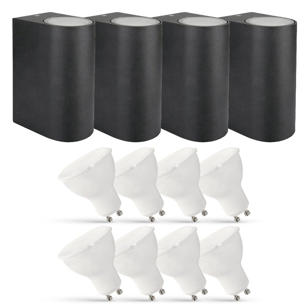 LCB Sæt med 4 LED udendørs væglamper - 8x 2,8W - 2700K - antracit LCB Sæt med 4 LED udendørs væglamper - 8x 2,8W - 2700K - antracit