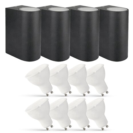 LCB Sæt med 4 LED udendørs væglamper - 8x 2,8W - 2700K - antracit LCB Sæt med 4 LED udendørs væglamper - 8x 2,8W - 2700K - antracit