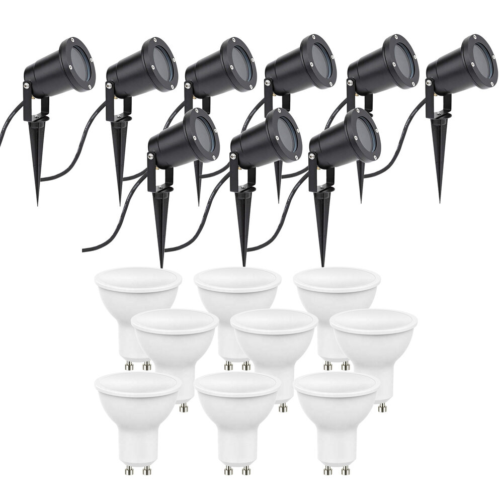 LCB Sæt med 9 LED jordspyd 100 cm kabel - 9x 4W - 3000K - IP65 - Sort
