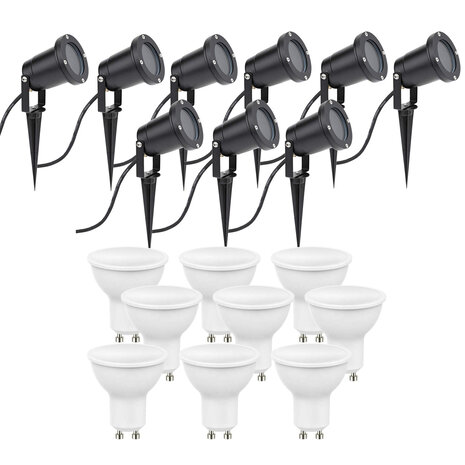 LCB Sæt med 9 LED jordspyd 100 cm kabel - 9x 4W - 3000K - IP65 - Sort