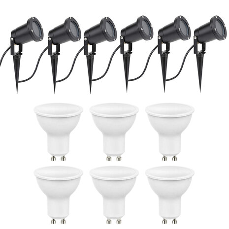 LCB Sæt med 6 LED jordspyd 100cm kabel - 6x 4W - 3000K - IP65 - Sort LCB Sæt med 6 LED jordspyd 100cm kabel - 6x 4W - 3000K - IP65 - Sort