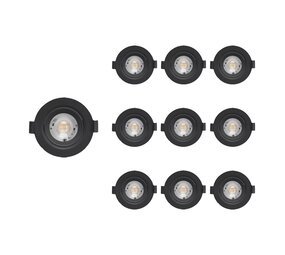 Sæt med 10 stk. LED indbygningsspot Dæmpbar - 5W erstatter 50W - 3000K varmt hvidt lys - Vipbar Sort