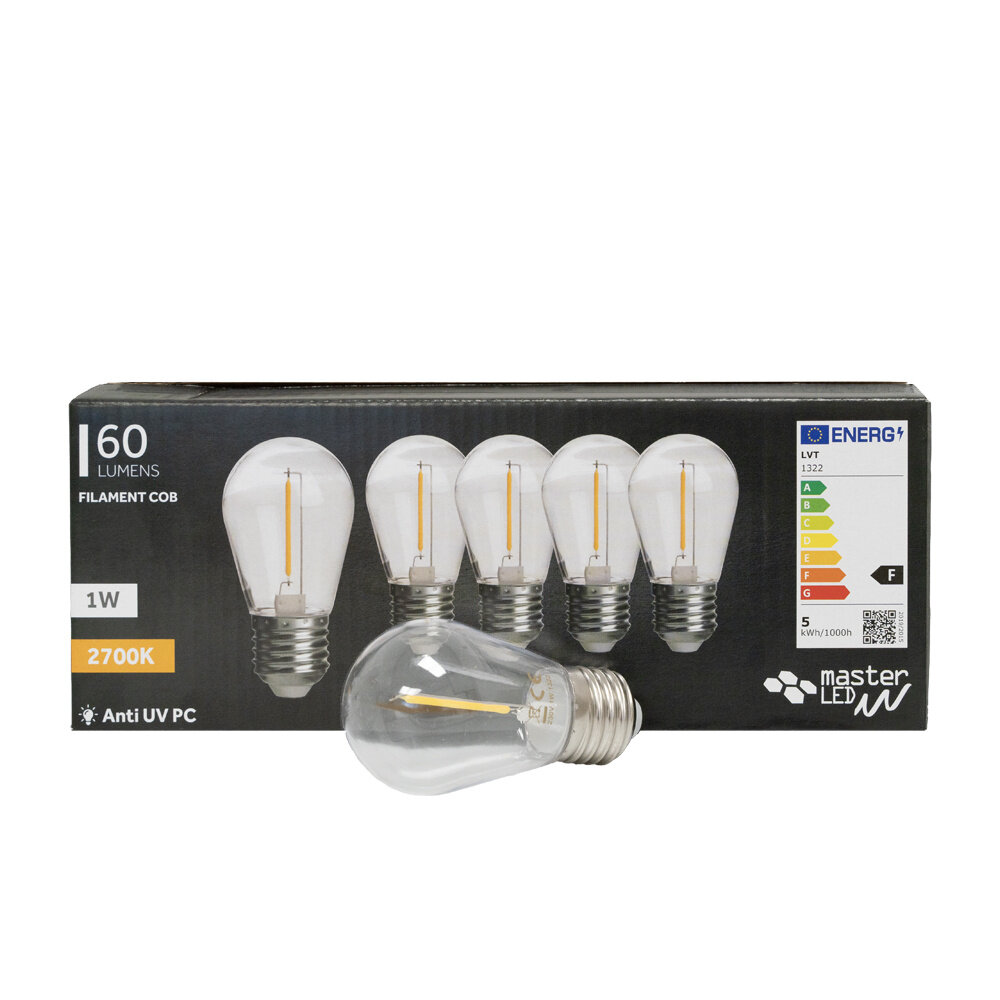 Spectrum Multipakke 5 stk LED-pære E27 - 1W glødetrød - 2700K Varm hvid Spectrum Multipakke 5 stk LED-pære E27 - 1W glødetrød - 2700K Varm hvid