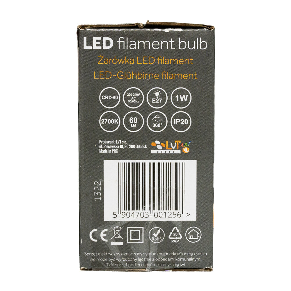 Spectrum Multipakke 5 stk LED-pære E27 - 1W glødetrød - 2700K Varm hvid Spectrum Multipakke 5 stk LED-pære E27 - 1W glødetrød - 2700K Varm hvid