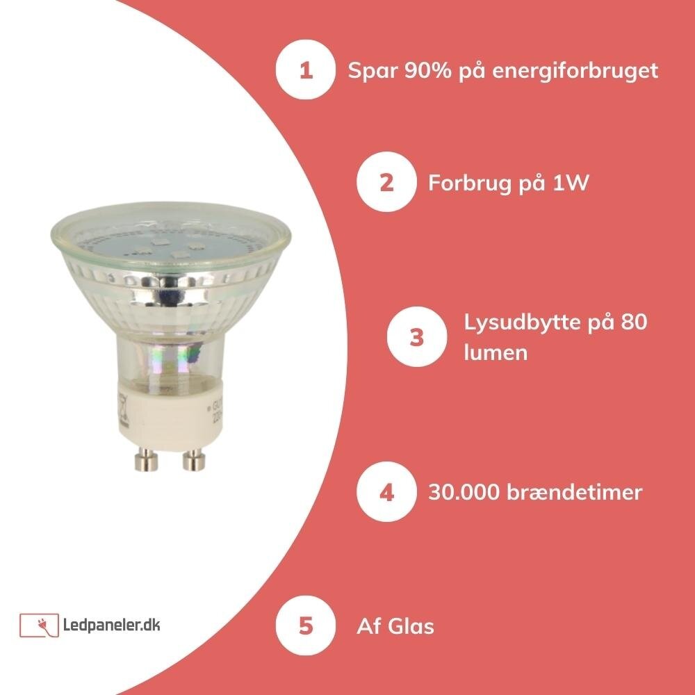 LED Line LED Spot GU10 - 1W - 2700K Varm hvid - erstatter 10W - I glas LED Line LED Spot GU10 - 1W - 2700K Varm hvid - erstatter 10W - I glas