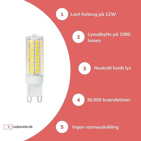 LED Line LED G9 - 12W erstatter 100W - 4000K Neutral hvid - 19x75 mm