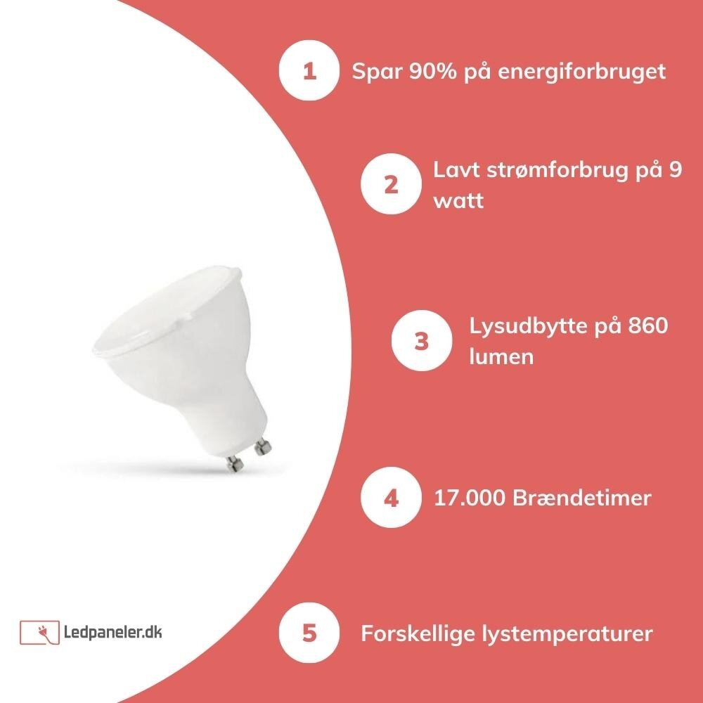 LED Spot GU10 - 10W - 6000K Kold hvid - erstatter 86-100W LED Spot GU10 - 10W - 6000K Kold hvid - erstatter 86-100W