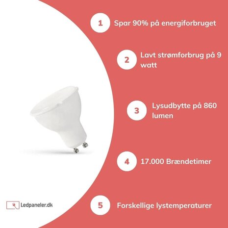 LED Spot GU10 - 10W - 6000K Kold hvid - erstatter 86-100W LED Spot GU10 - 10W - 6000K Kold hvid - erstatter 86-100W