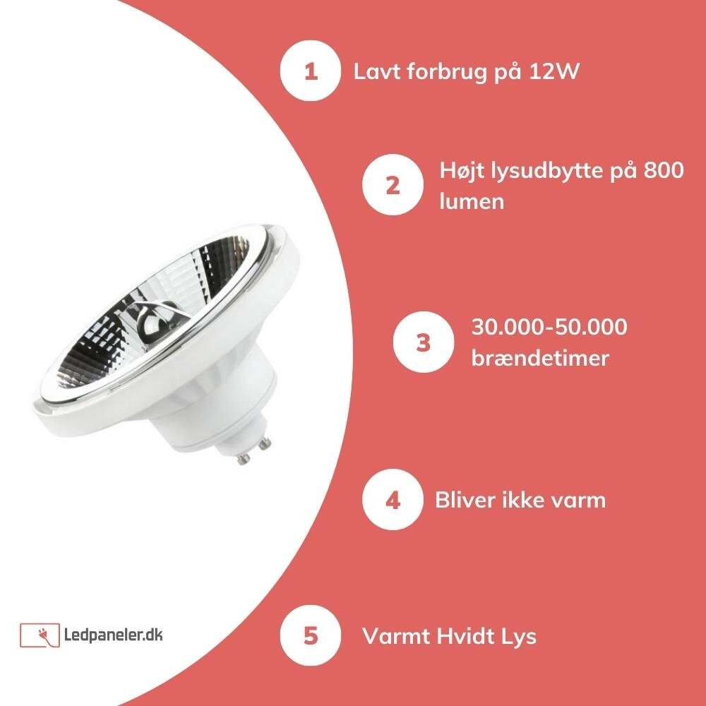 Spectrum LED spot AR111 GU10- 12W erstatter 70W - 3000K Varm hvid Spectrum LED spot AR111 GU10- 12W erstatter 70W - 3000K Varm hvid