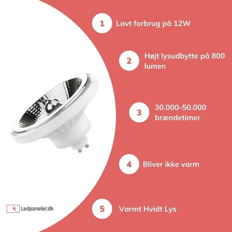 Spectrum LED spot AR111 GU10- 12W erstatter 70W - 3000K Varm hvid Spectrum LED spot AR111 GU10- 12W erstatter 70W - 3000K Varm hvid