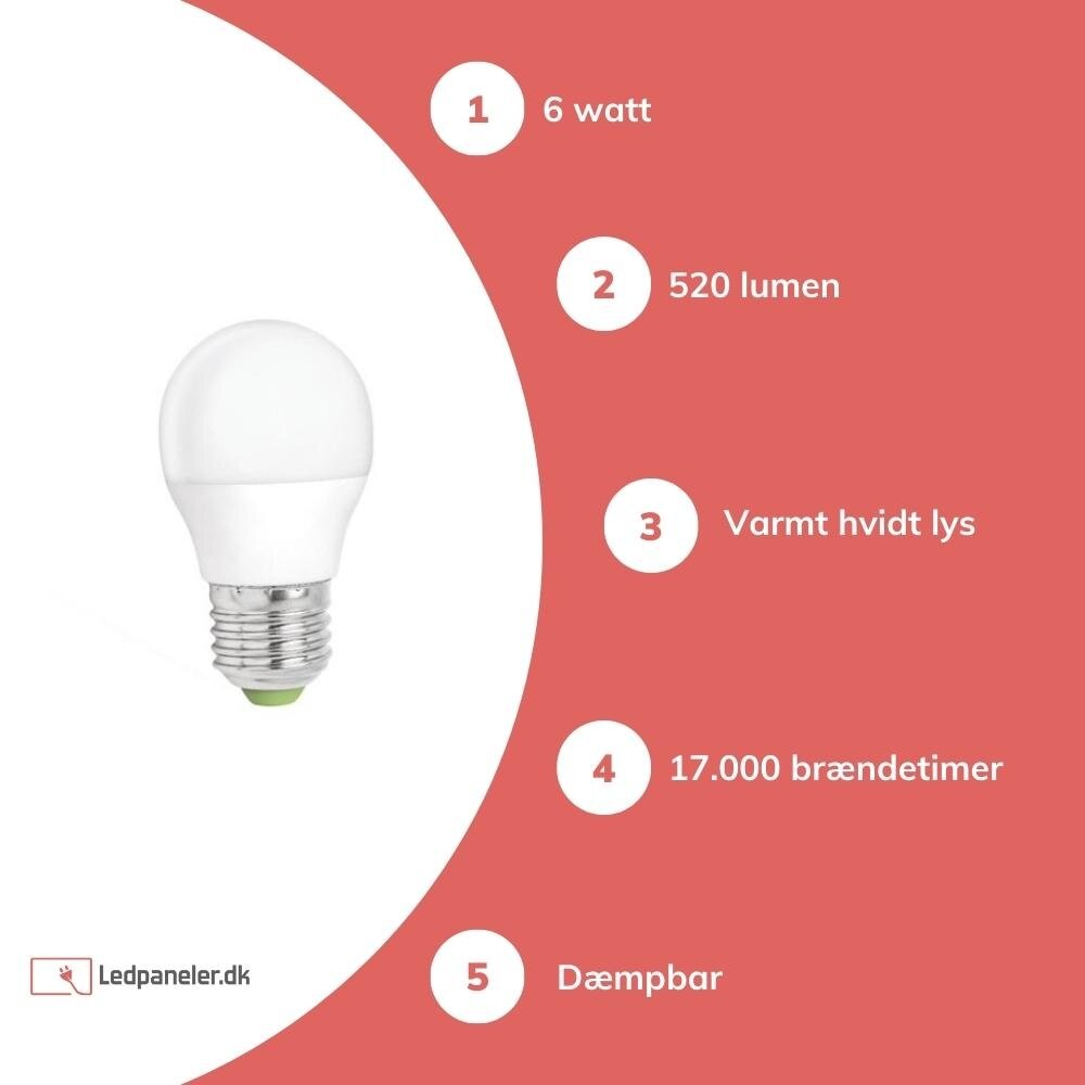 LED pære dæmpbar E27-fatning - 5W erstatter 45W - Varm hvid 3000K LED pære dæmpbar E27-fatning - 5W erstatter 45W - Varm hvid 3000K
