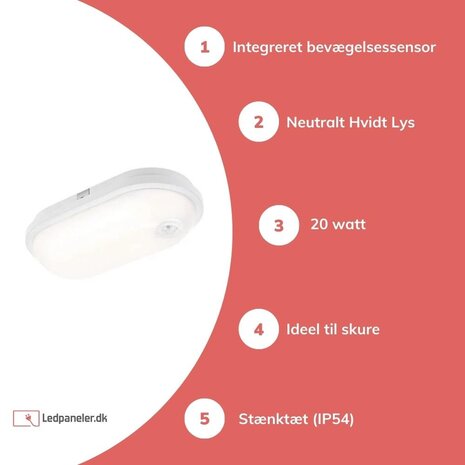 LED loftslampe rund ECO - 20W 1250lm - IP44 fugtbestandig - 4000K klart hvidt lys