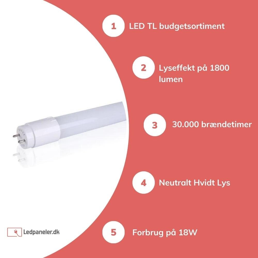LED lysstofrør - 120cm - 18W erstatter 36W - 4000K (840) LED lysstofrør - 120cm - 18W erstatter 36W - 4000K (840)