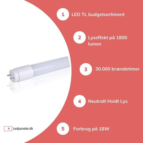 LED lysstofrør - 120cm - 18W erstatter 36W - 4000K (840) LED lysstofrør - 120cm - 18W erstatter 36W - 4000K (840)